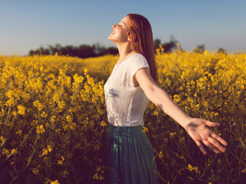 woman in flower field