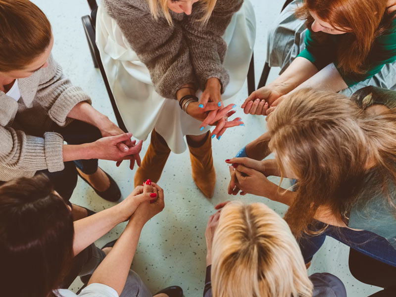 women's group therapy from above angle